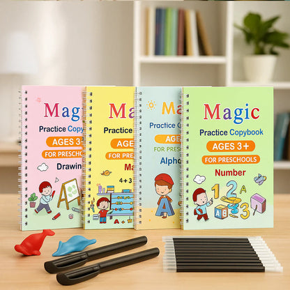 Magic Practice Copybook (4 BOOKS,1 PEN,1 GRIP,10 REFILL)
