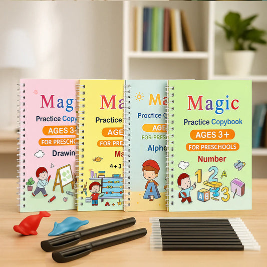 Magic Practice Copybook (4 BOOKS,1 PEN,1 GRIP,10 REFILL)