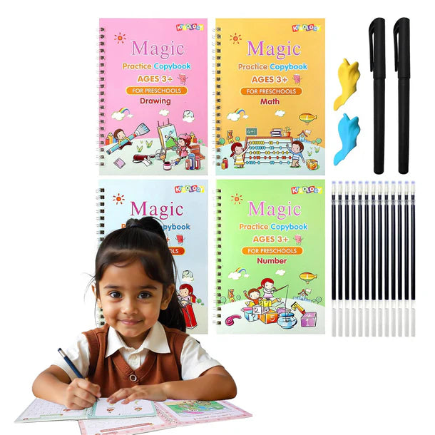 Magic Practice Copybook (4 BOOKS,1 PEN,1 GRIP,10 REFILL)