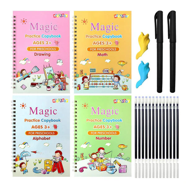 Magic Practice Copybook (4 BOOKS,1 PEN,1 GRIP,10 REFILL)