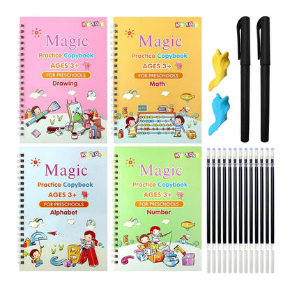 Magic Practice Copybook (4 BOOKS,1 PEN,1 GRIP,10 REFILL)